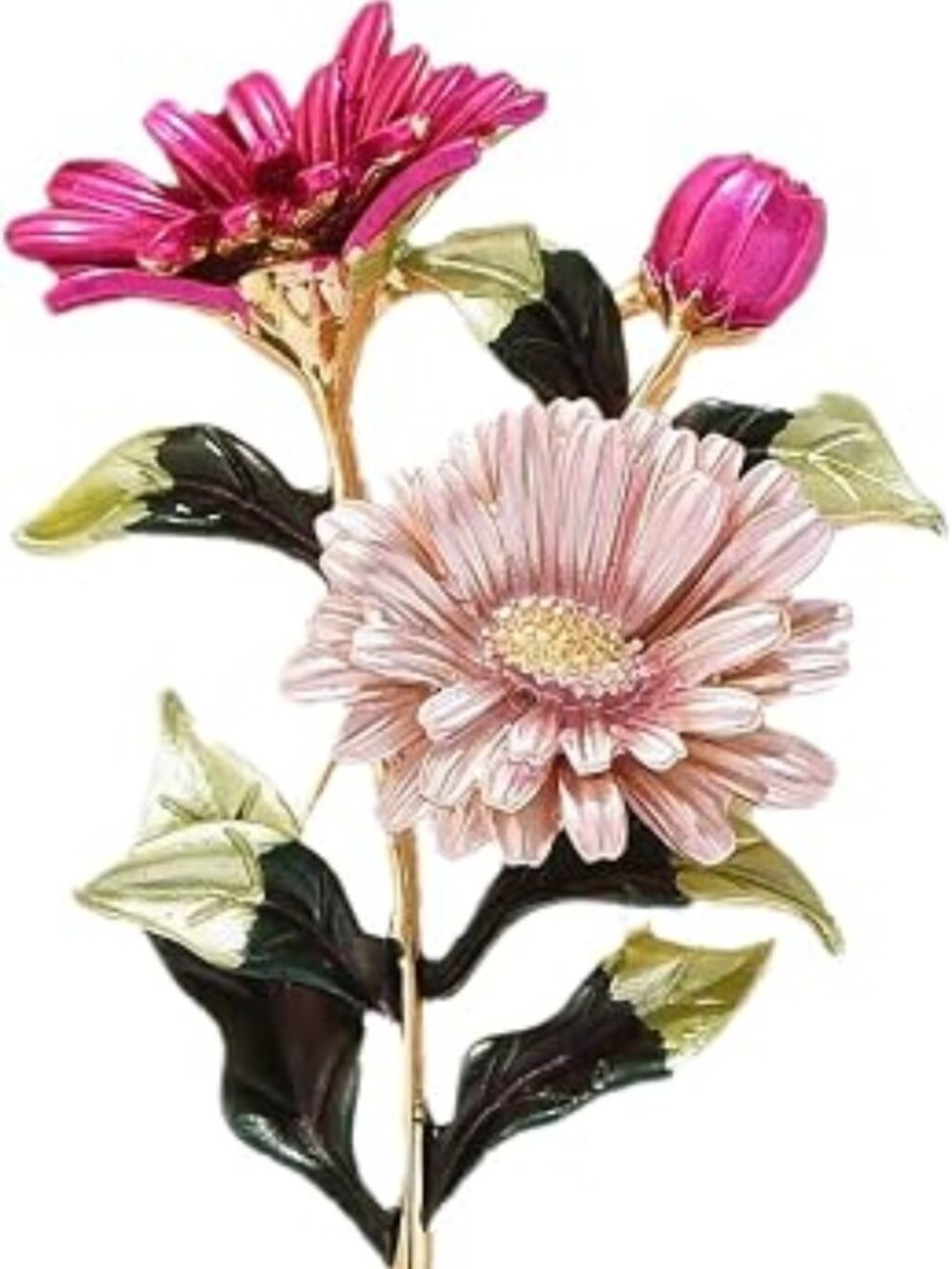 Pink Stem Daisy's Flower Brooch Lapel Pin